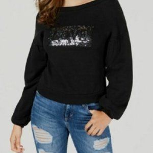 NWT Guess Black Desire Fleece Sequined Sweatshirt